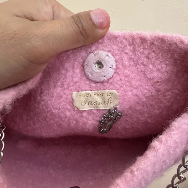 & Other Stories Handmade Knitted Mini Micro Pink Purse‎ Chained Handle - Image 5