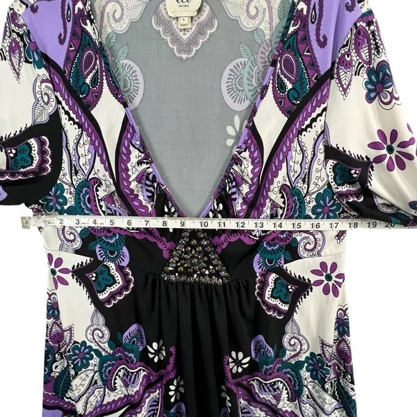 ECI Y2K Babydoll Tunic Dress L Purple Paisley Studded Top Fairy‎ Whimsygoth Boho - Image 8