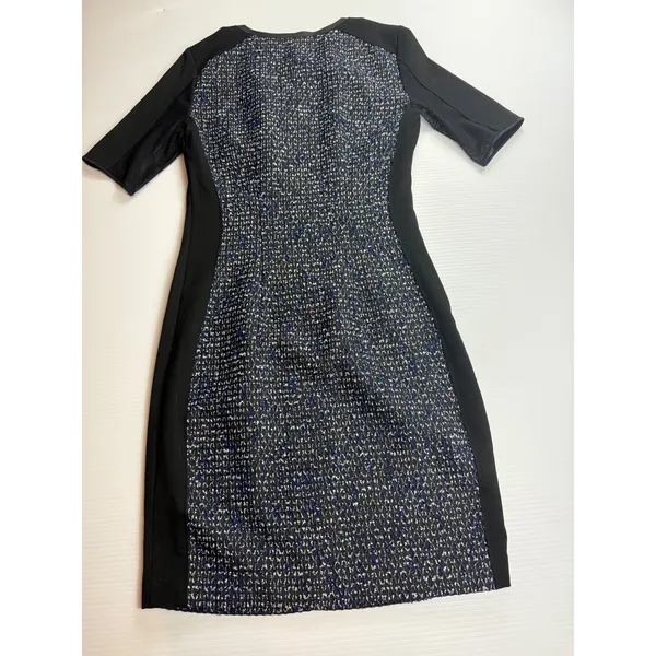 Elie‎ Tahari Women's Black Blue Tweed Dress Zipper Front Short Sleeve - Image 5
