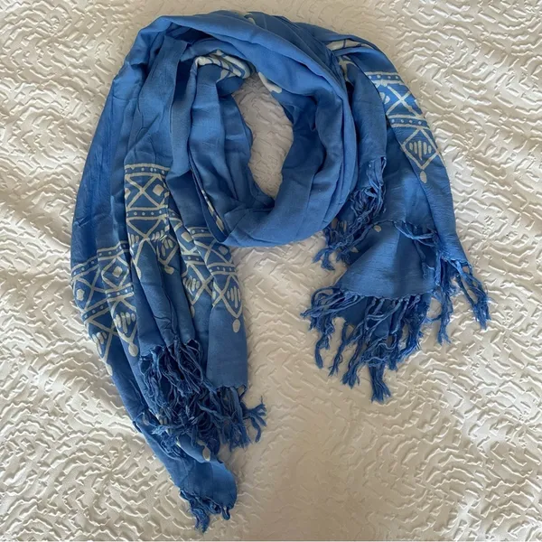 Fish Print Sarong Wrap Scarf Blue - Image 5