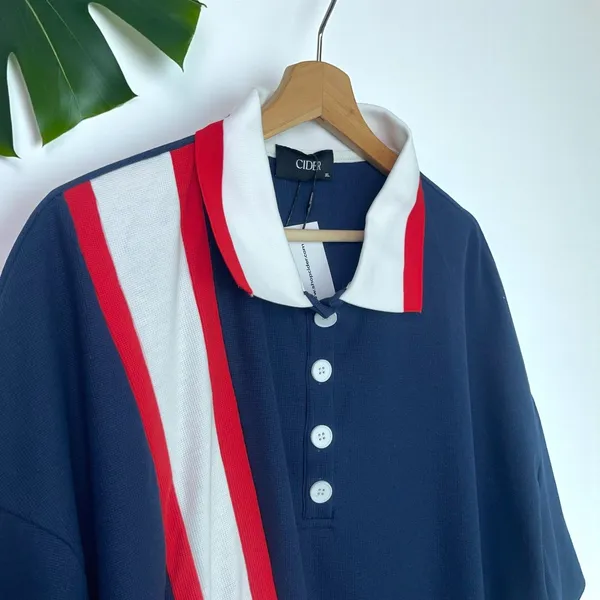 🆕 Cider Oversized Blokecore Patchy Collar Short Sleeve Polo Shirt - Image 9
