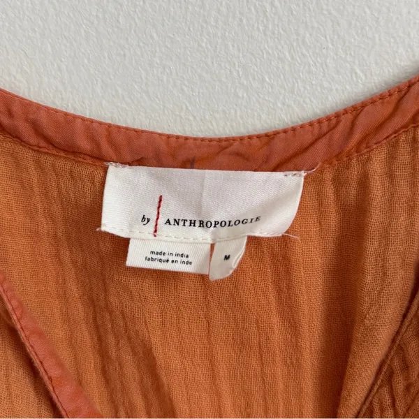 Anthropologie Gauzy Romper Size Medium Cedar Button Front Pocket Sleeveless Boho - Image 5
