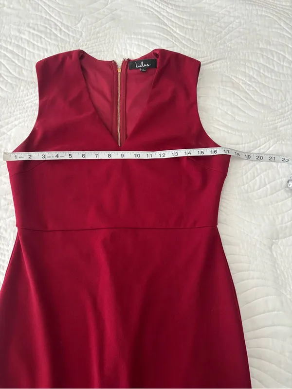 Lulu's Wine-Red V-Neck Midi Dress with Flounce Hem - Image 6