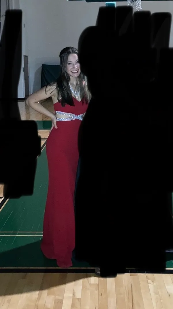 Red David's Bridal Prom Dress Long - Image 6