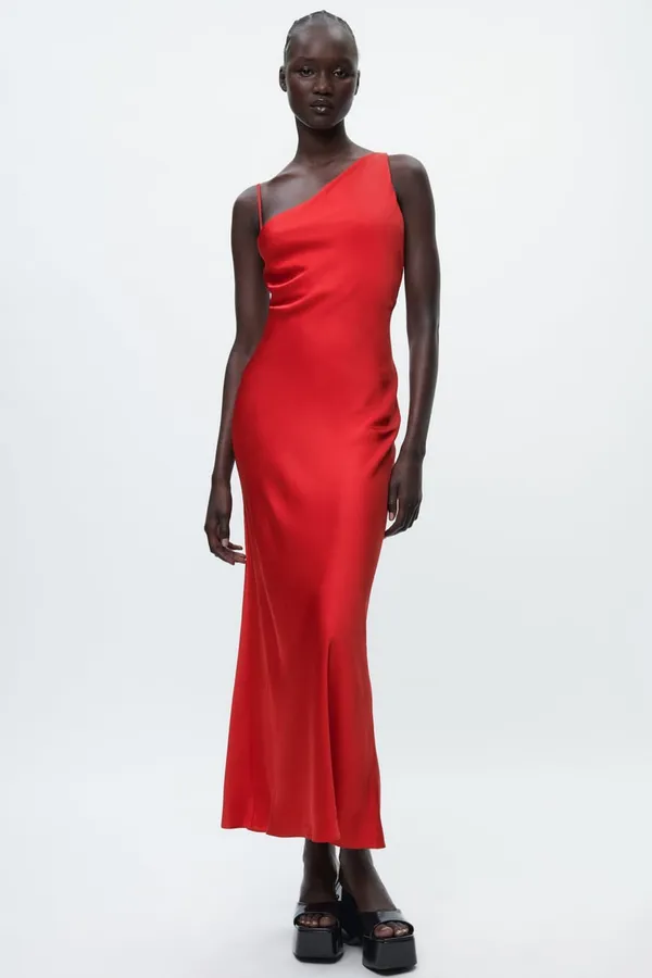 red midi dress satin party wedding coctail shower night out - Image 6
