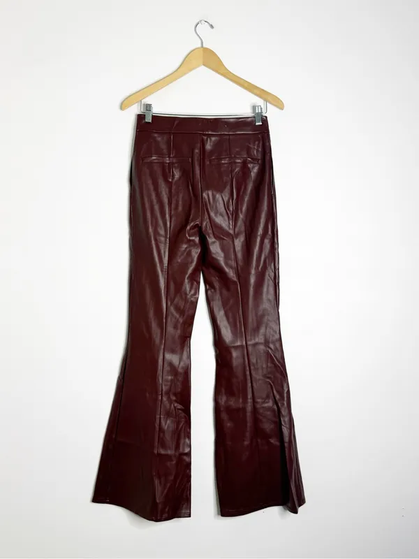 7 For All Mankind Burgundy Faux Leather Flare Pants Size Small - Image 2