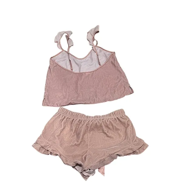 Victoria's Secret Pajama Set Womens S Pink Cami Top Ruffle Shorts 2PC - Image 5