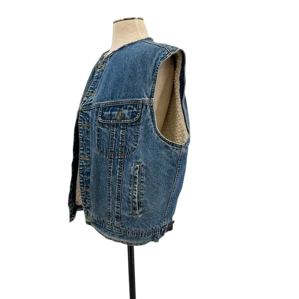 Gap Vintage Denim‎ Vest Sherpa Lined Sleeveless Oversized Size Large - Image 7