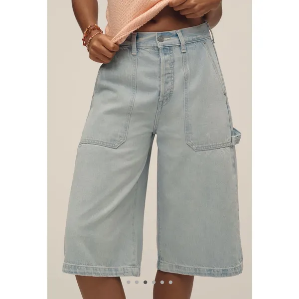 Etica Wide Leg Crop Jeans Light Wash Button Fly Carpenter Style Size 29‎ - Image 2