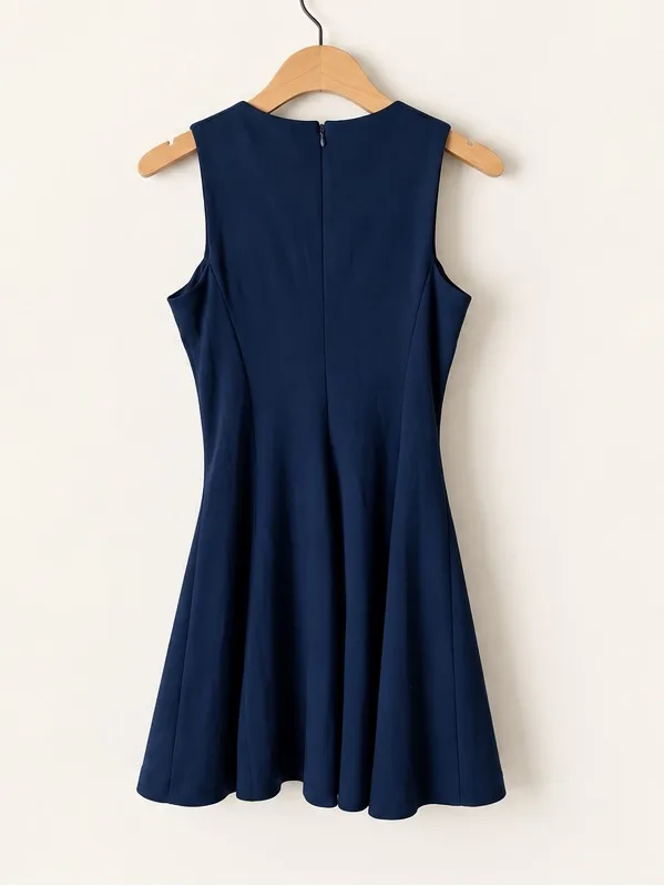 Hutch Navy Blue Minimalist High Neck Fit & Flare Sleeveless Mini Dress Small - Image 5