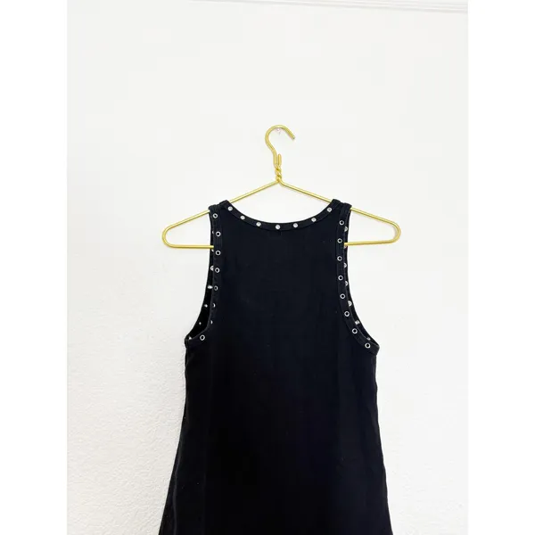 Re/Done Eyelet-Embellished Mini Dress Size Large Black Ribbed Grommet Grunge - Image 12