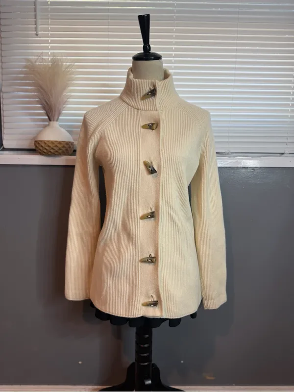 Jones New York Ivory Wool Angora Ribbed Toggle Cardigan Jacket Size S - Image 3