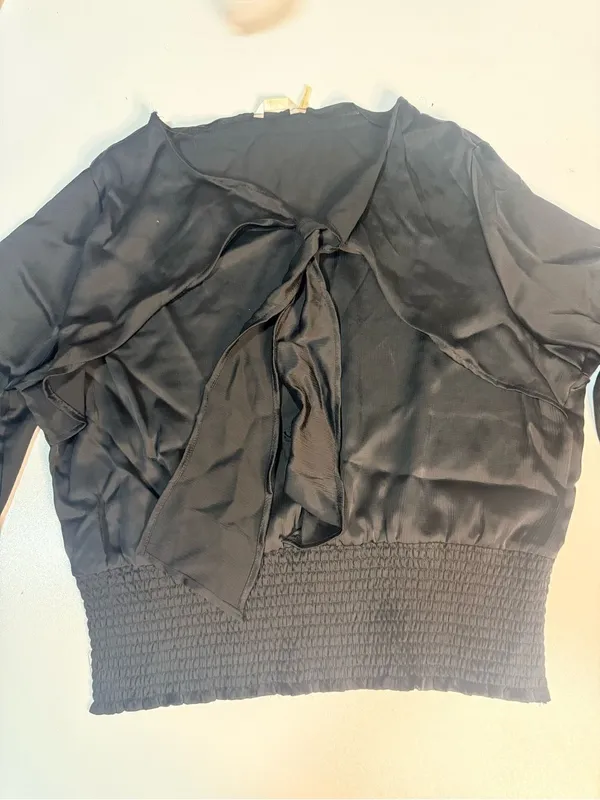 Plus-Size Black Tie-Neck Blouse with Smocked Waist - Image 5