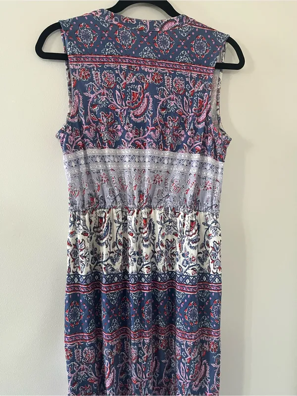Lucky Brand Blue Red Paisley Midi Dress Small Summer Resort Vacation Beach - Image 6