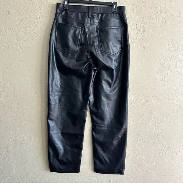 Abercrombie & Fitch Women's Black Cropped Faux Leather Straight Leg Pants - Image 2