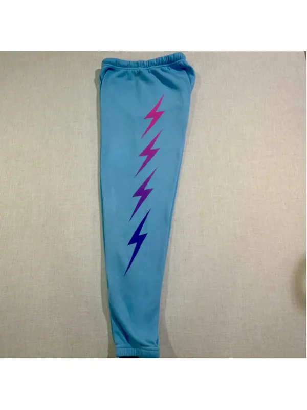 Aviator Nation Women’s XS Sky Blue Purple Bolt 4-Stripe Sweatpants Joggers - Image 7