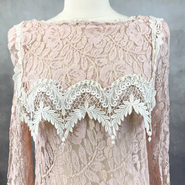 Vtg 80s Jessica McClintock Lace Dress‎ Size 8 Cottage Coquette Victorian Prairie - Image 3