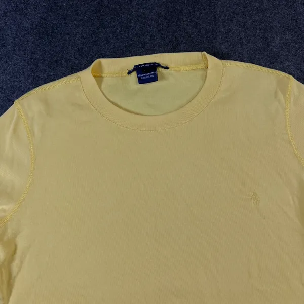Ralph Lauren Sport Women Yellow Cotton Ribbed Crew Neck T-Shirt Size L Pony Logo - Image 8