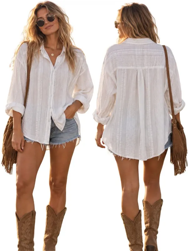 Aerie Striped Oversized Button Up Shirt Women's XS White Sheer Flowy Minimalist - Image 2