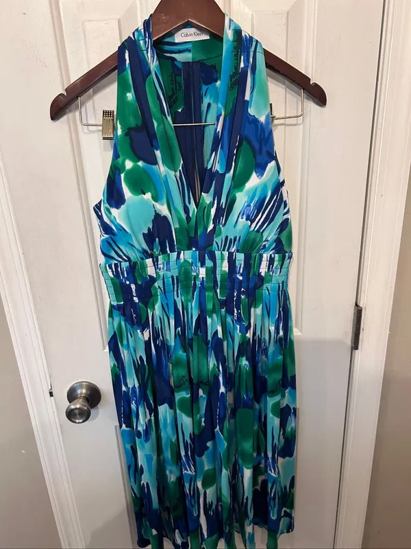 Calvin Klein Green & Blue Abstract Pattern Dress Size 4 beach dress classy styli - Image 7