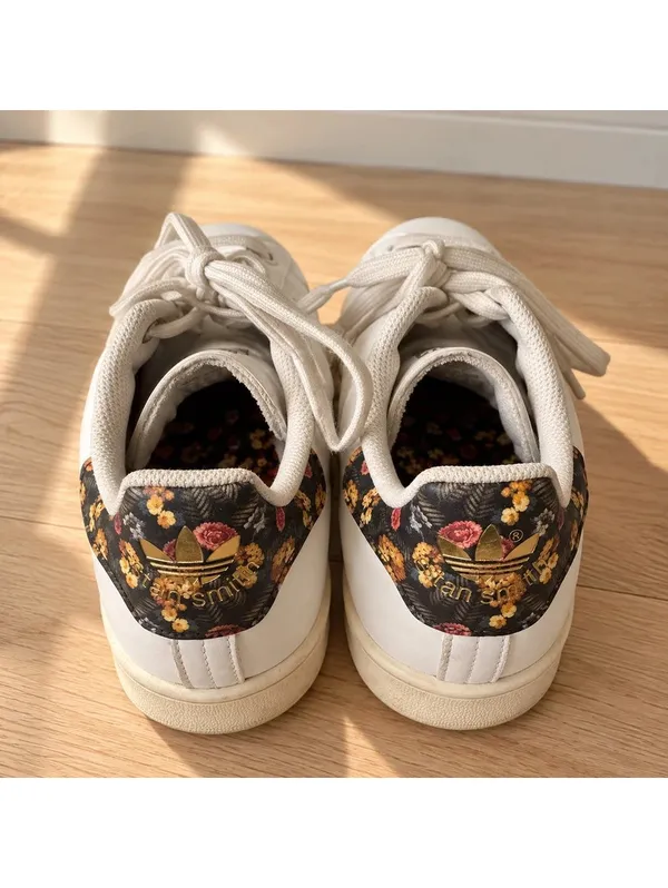 Adidas Stan Smith White Leather Floral Sneakers Women’s Size 8 - Image 4