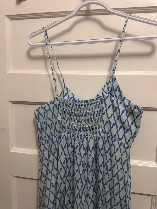 Vineyard Vines Blue Geo Print V-Neck Smocked Sleeveless Maxi Dress Size S - Image 9