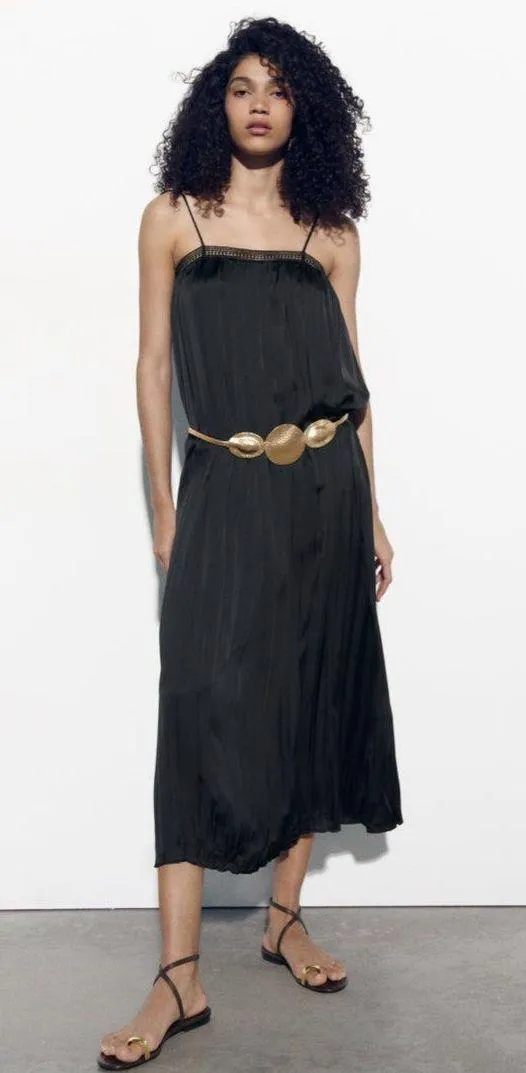 NWT BLACK MIXED LACE SLIP DRESS. Size Small. - Image 3