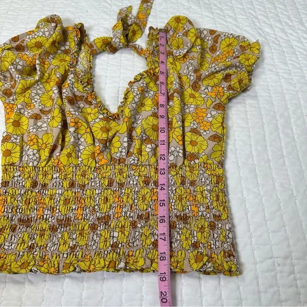 Floral Puff Sleeve Blouse Fall in Yellow and Brown Top - Image 4