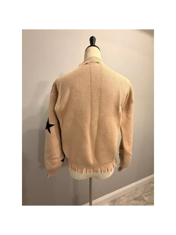 Dance & Marvel women's medium beige/black Stars mock neck sweater - Image 3