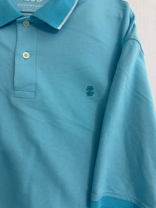 Izod Advantage Performance Men’s Aqua Blue Piqué Polo with Contrast Trim - Image 3