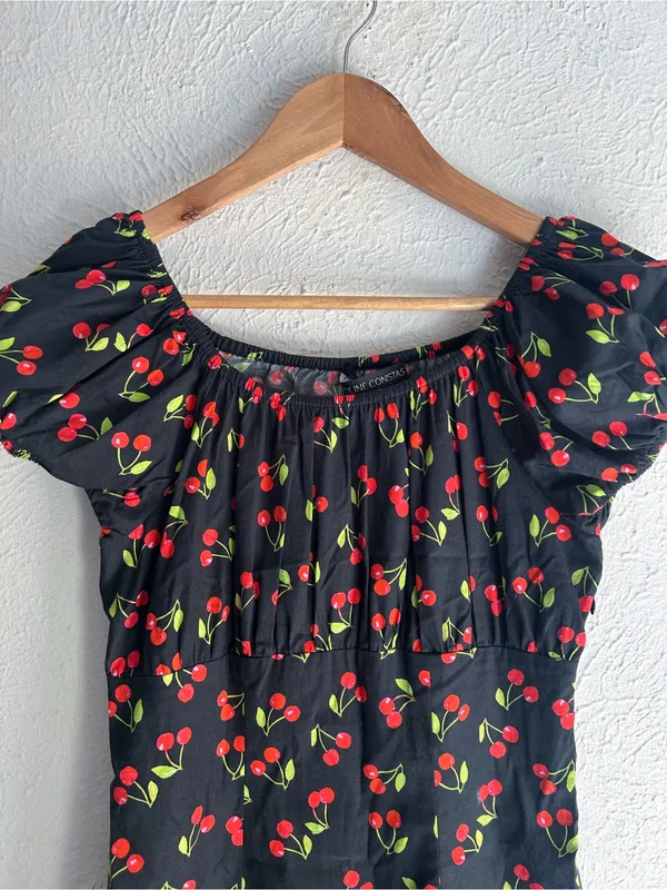 Caroline Constas Cherry Print Mini Cotton Dress Small Coquette retro - Image 2