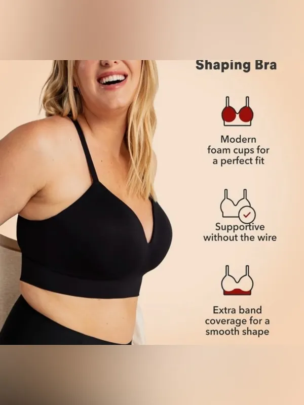 Truekind Supportive Comfort Wireless Shaping Bra Black Seamless Black Large NWT - Image 2