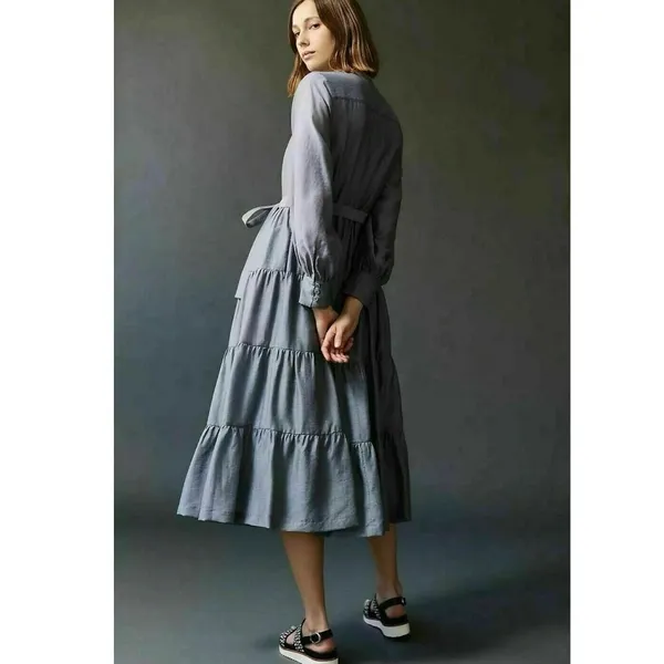 Mare Mare x Anthropologie Size L Agosta Tiered Maxi Dress Slate Gray Blue - Image 2