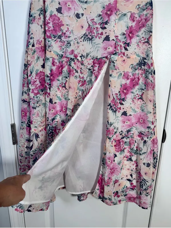 En Saison Fleur Midi Skirt M Free People Pink Floral Tiered Cottagecore Romantic - Image 4