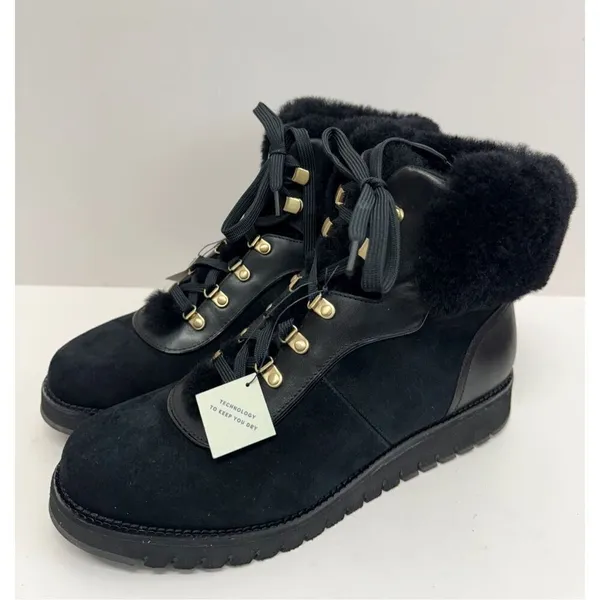 Cole Haan Winter Fur Boots Size 7.5B Womens Waterproof‎ Black Lugged Sole - Image 2