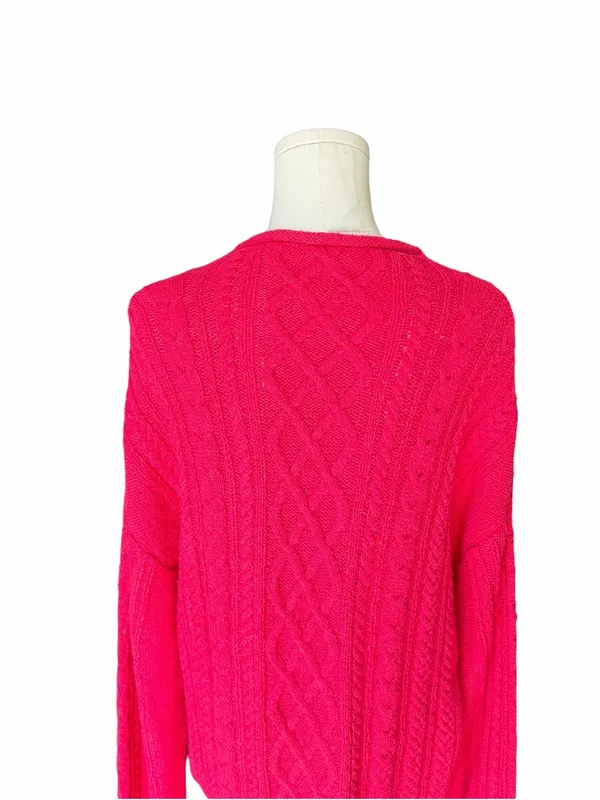 J.Crew - NWT Mockneck Rolled Cable Knit Sweater Raspberry Pink Sz Xl - Image 5
