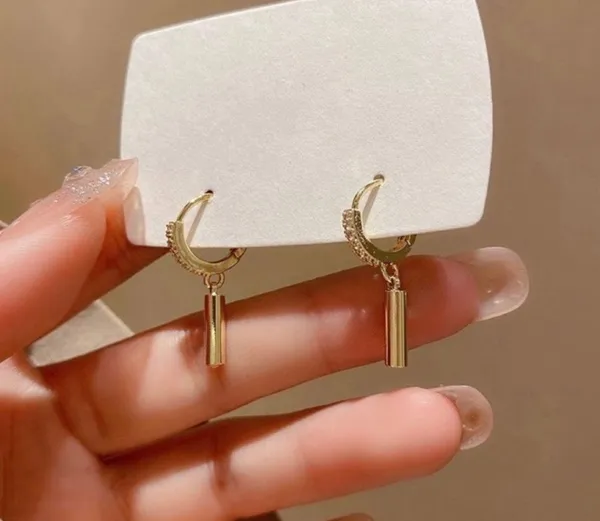 18K Gold Plated Circle Bar Dangle Drop Earrings for Women,Huggie Hoop Earrings - Image 3