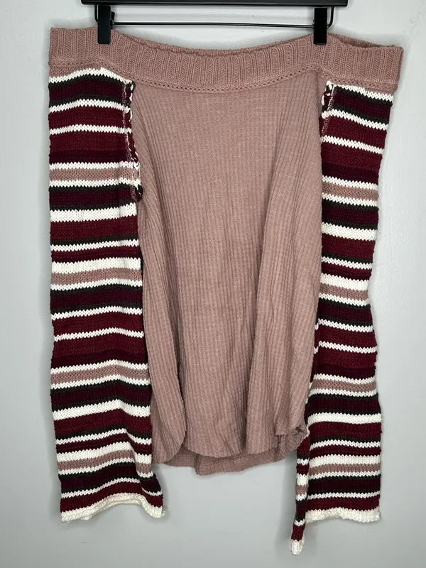 Altar’d State Samantha Waffle Sweater Sleeve Top Pink and Burgundy Size M - Image 2