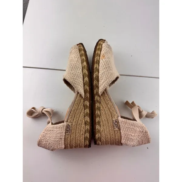 UGG Australia Raffia Wedge Sandals‎ Espadrille Peep Toe Ankle Tie Beige Size 6 - Image 7