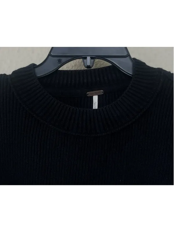 Free People Black Ribbed Oversized Sweater Slouchy Crewneck Boho Chunky Knit - Image 2