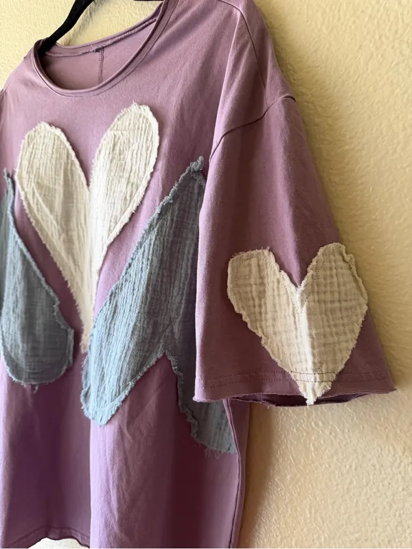 BellanBlue Purple Short Sleeve Tee with Heart Patches - Image 9