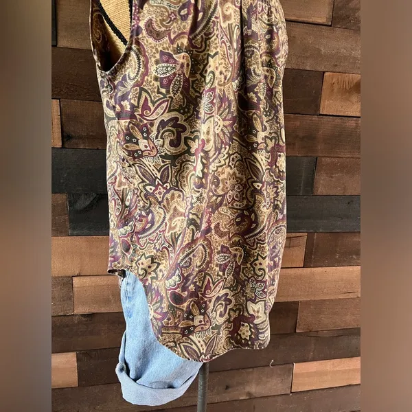 Vintage Haley Purple & Brown Paisley Floral Button Up Sleeveless Top Size Medium - Image 6