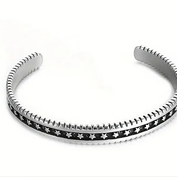 Solid Engraved Star‎ Bracelet | 925 Sterling Silver - Image 2