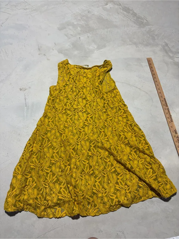 Free people miles of lace Yellow Lace Floral A-Line mini Dress small - Image 10