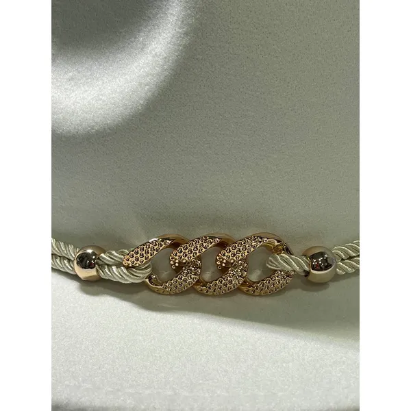White Wide Brim Fedora Hat Rose Gold Chain Link Rope‎ Band Cotton Blend - Image 3