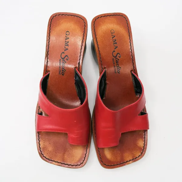 Vintage 90s Gama Studio Red Leather Platform Clog Toe Sandals - Image 2