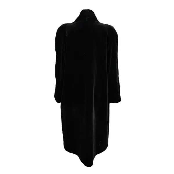 Vintage 80s Black Velvet Collections Overcoat Dress Coat Size Medium - Image 4