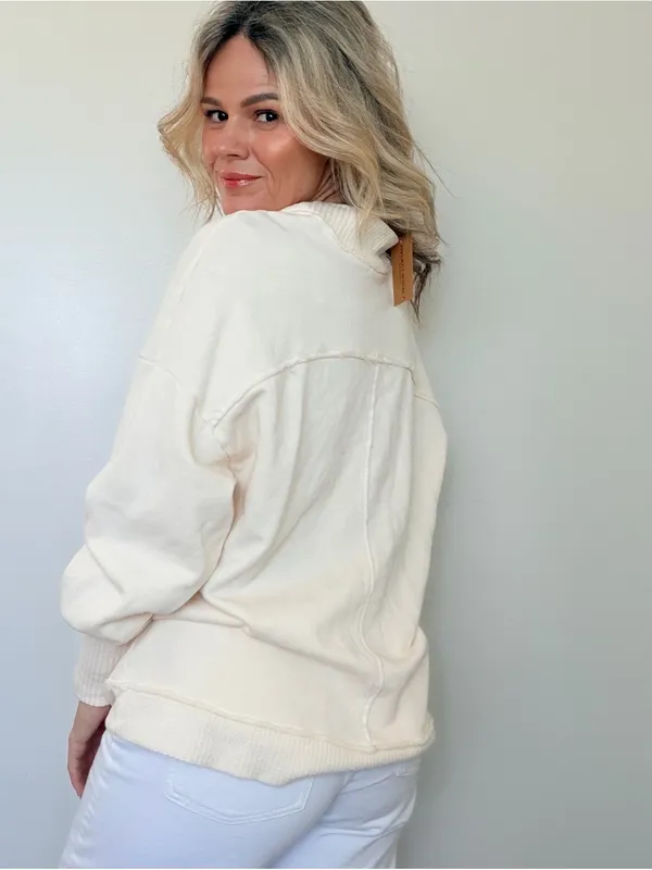New Project Social T Cream V-Neck Button Cardigan - Image 4