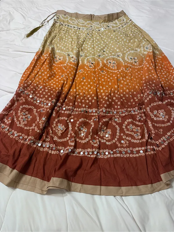 Raj Women’s Ombre Bandhani Maxi Skirt in Tan, Orange & Brown - NWOT - OS - Image 5