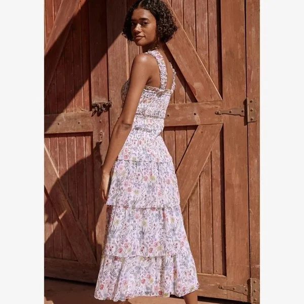 Saylor Leanna Long Tiered Ruffle Floral Maxi Dress small - Image 2